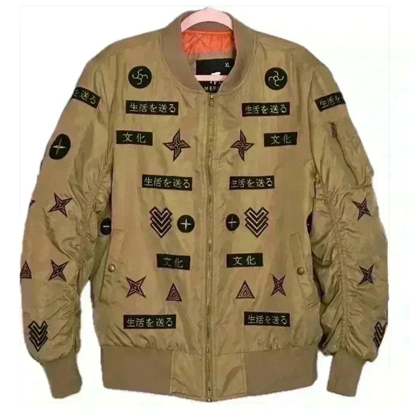 American Stitch All Over Patch Beige Bomber Jacket (264) - Picture 3 of 14